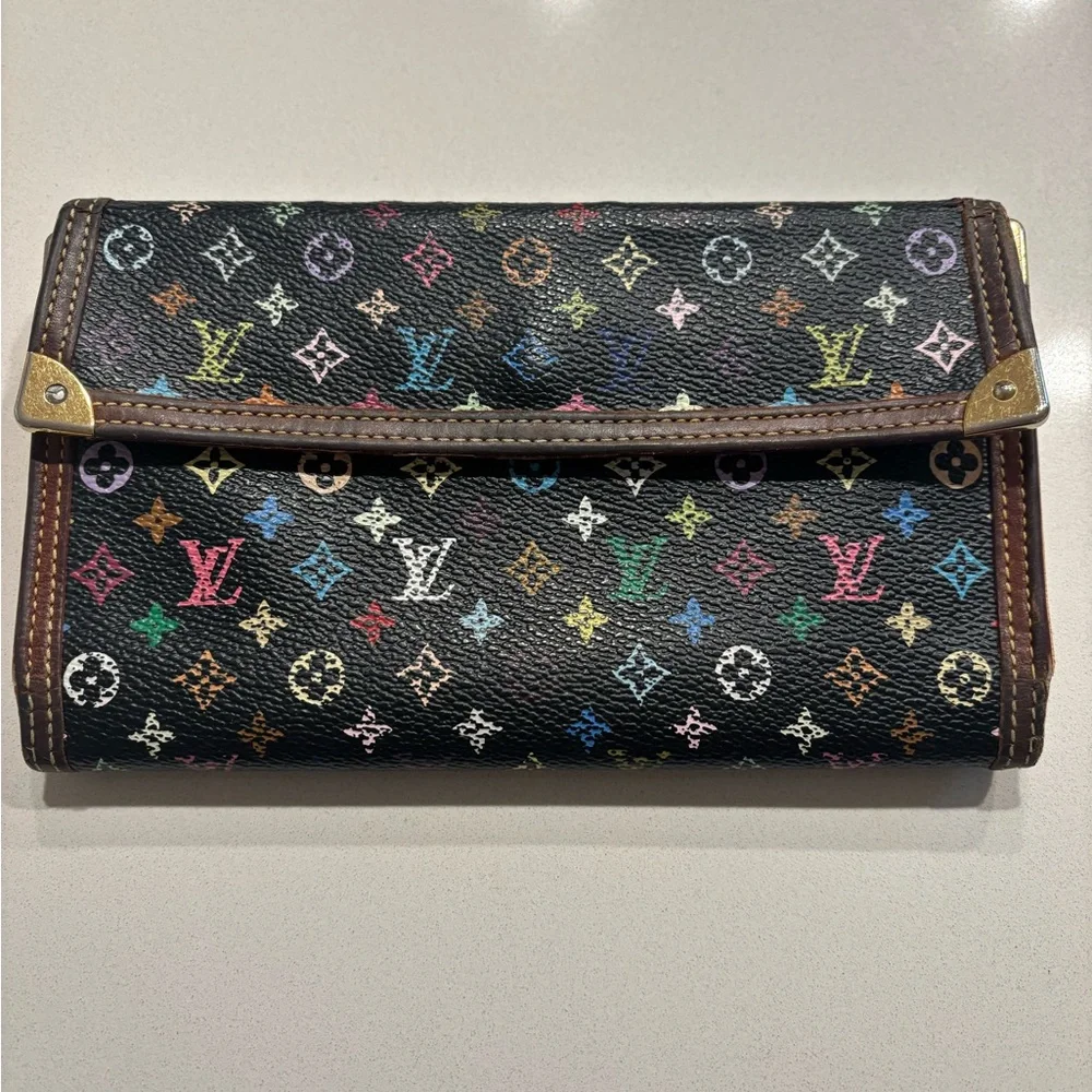 Louis Vuitton Black Murakami Multicolor Canvas Monogram Trifold Wallet